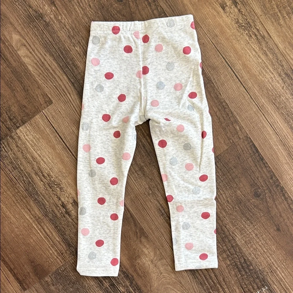 Carter's Kids Leggings - Heathered Gray with Pink, silver, and Red polka Dots
